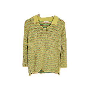 Vintage 70s Top Knit Womens Mod Knit Polo Sweater Size M Rainbow Retro Textured